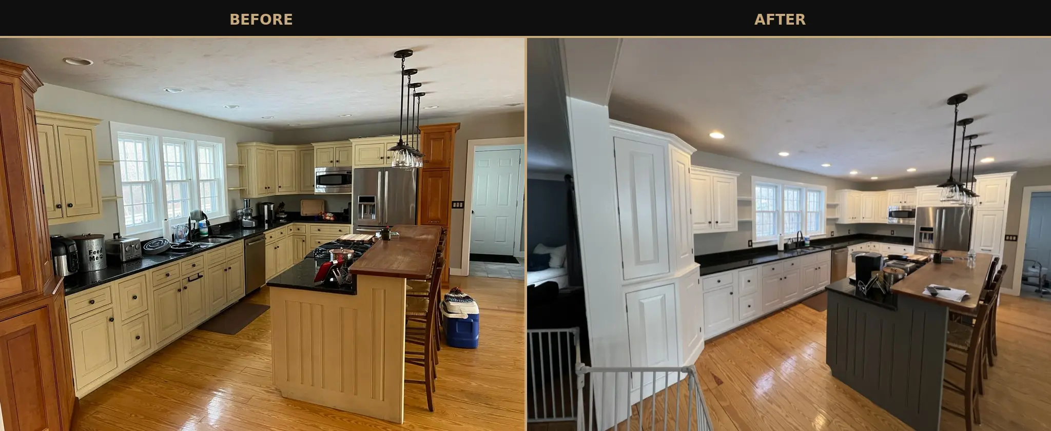 Kitchen cabinet painting before and after