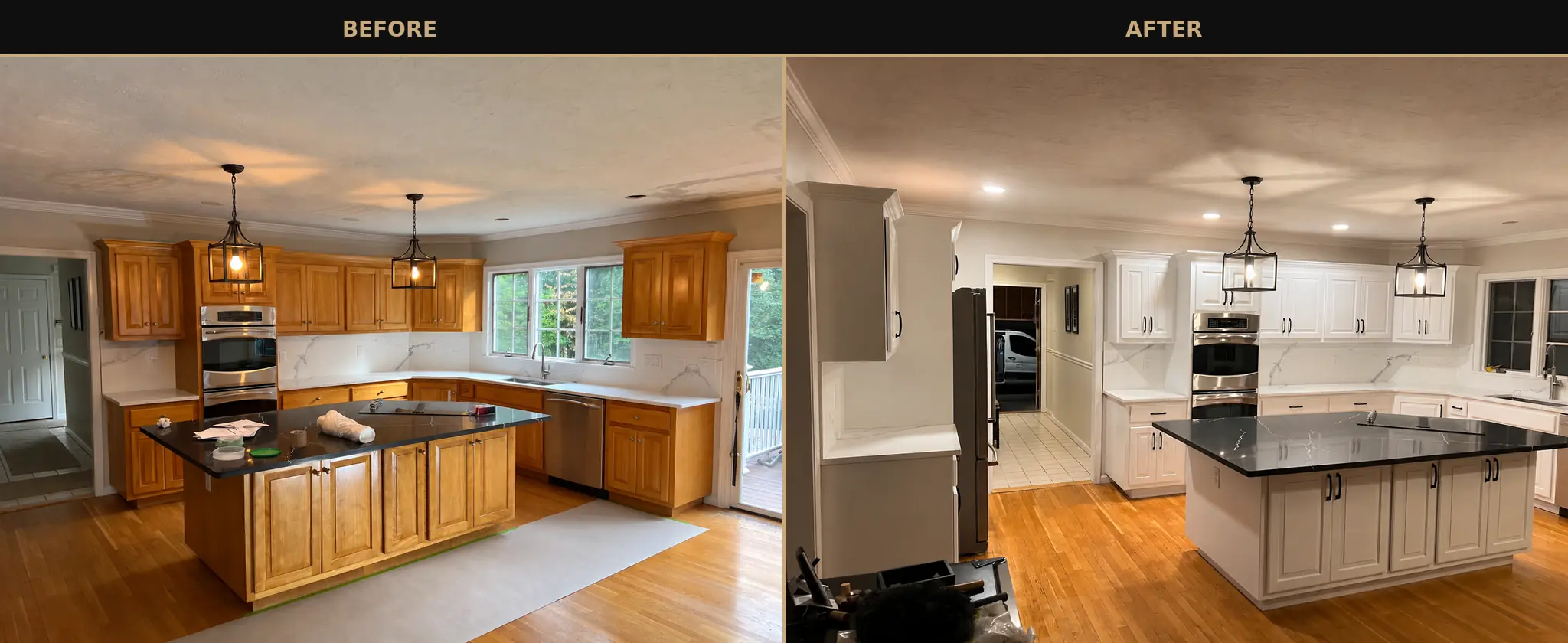 White kitchen cabinet transformation before and after