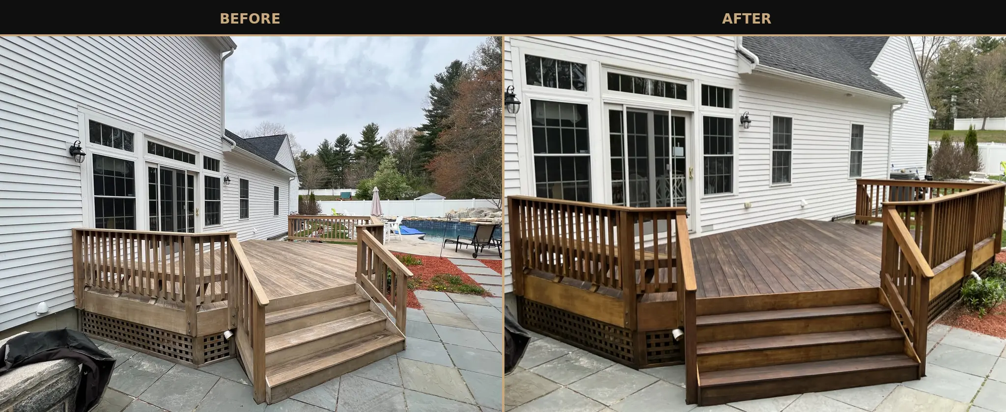 Wood deck before and after restoration