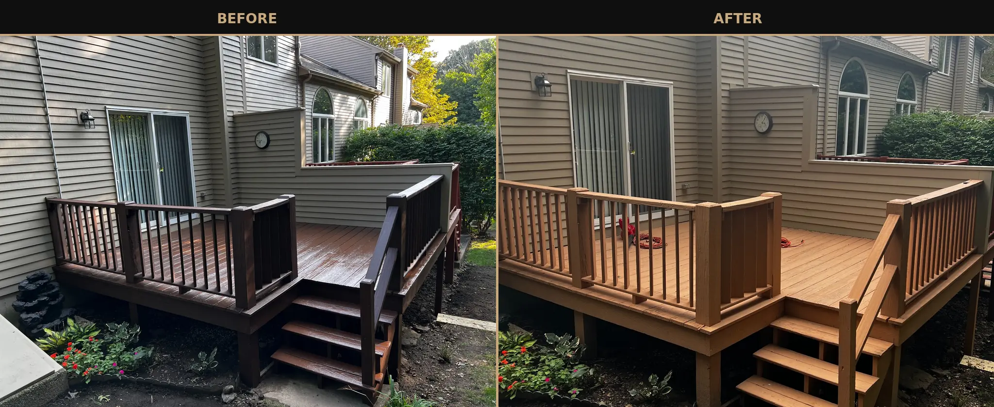 Deck refinishing before and after