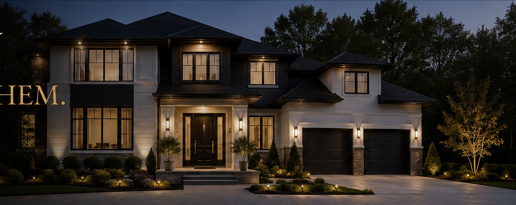 Luxury residential exterior at dusk